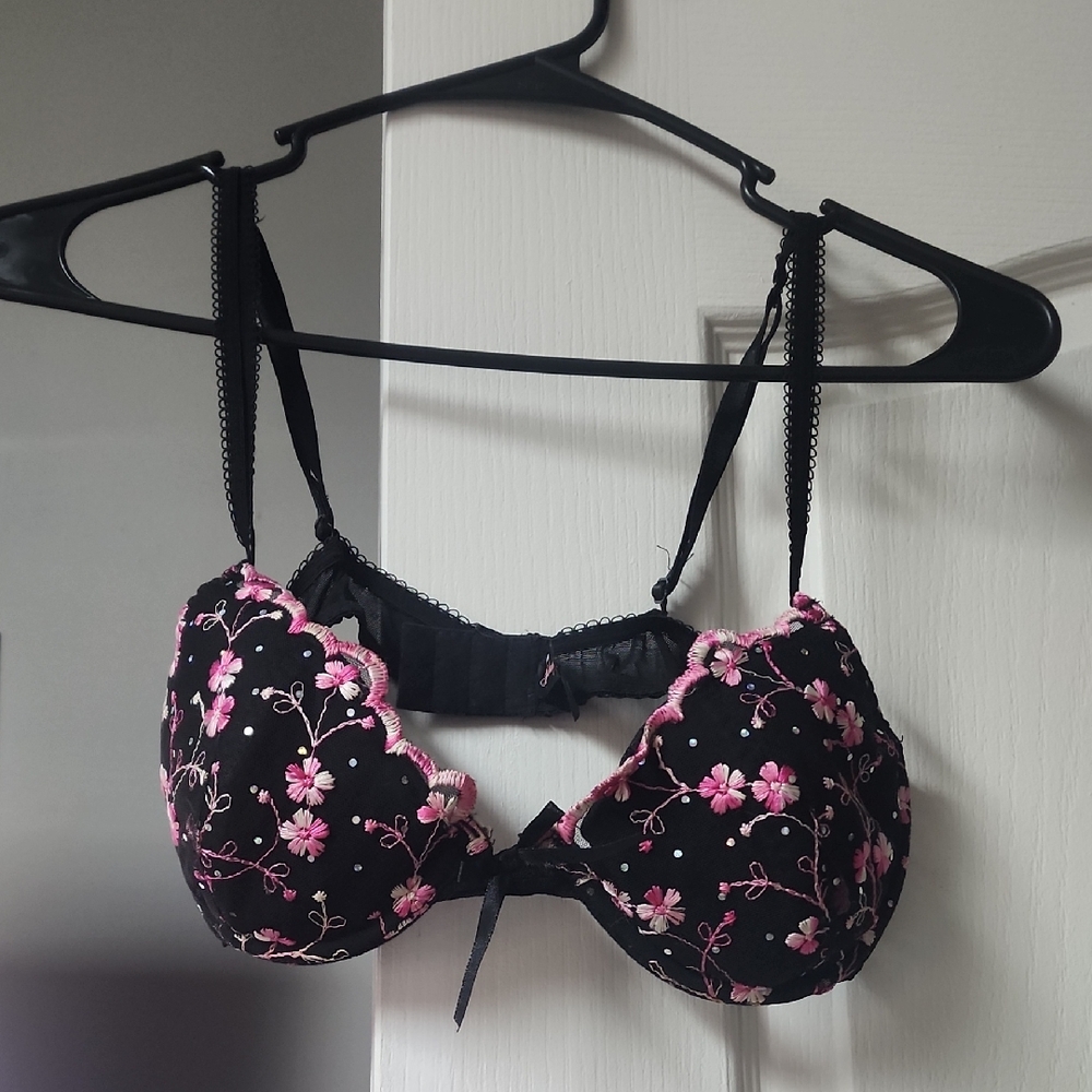 Victoria's Secret Black Bra with Pink Floral Design